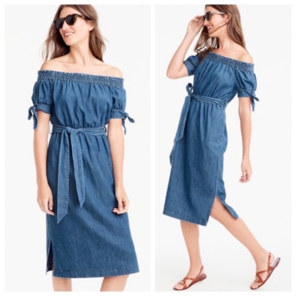 J CREW NWT Off the Shoulder Chambray Dress 4 - Picture 1 of 8